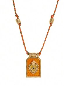 1 pièce Collier pendentif bohème chic avec charme en forme de cœur, corde colorée tressée à la main, parfait pour une tenue décontractée, les voyages, les sorties à la plage, cadeau de la Saint-Valentin, maman, mère, fête des mères