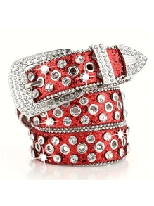 Ceinture homme de style punk, couleur unie, avec incrustation de strass. Ceinture  haut de gamme pour hommes. Convient pour les tenues casual, scolaires, professionnelles, pour petit-ami, mari, père. Idéal pour les hommes, les adolescents, les sorties, les vacances, le sport, les voyages, le style bohème, l'automne-hiver. Accessoire mode adapté pour les adolescents, les jeunes, les hommes, les tenues casual, outdoor, sportives, les vacances, les cadeaux de remise de diplôme, d'anniversaire, pour un port quotidien. - Multicolore - Voir 24