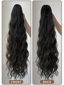 26英寸黑棕色爪夹式合成接发，耐热纤维，适合女性和女孩日常使用 - 黑棕色 - 查看 4