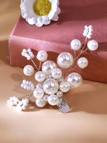 1 件可拆卸仿珍珠新娘高跟鞋配饰，时尚手工串珠鞋夹装饰 - 金色 - 查看 8