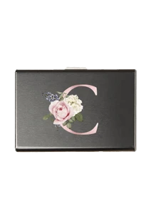 6 个卡槽卡套男士 S 射频识别模块铝合金超薄钱包钱包金粉印花钱包带粉色花卉字母 A-Y 满足日常收纳需求携带方便适合工作购物派对赠送给家人朋友情侣生日礼物纪念品卡夹钱包名片夹信用卡夹