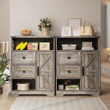 Vabches Storage Cabinet With 2 Drawers & Shelves,Freestanding Storage Cabinet With Doors & Open Storage,Floor Storage Cabinet For Living Room,Bathroom,Kitchen,Laundry