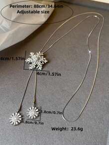 1 chiếc dây chuyền mặt bông tuyết dài có thể điều chỉnh dành cho nữ, thích hợp cho mùa thu/đông, ngày lễ Giáng sinh và tiệc tùng - Bạc - Xem 4