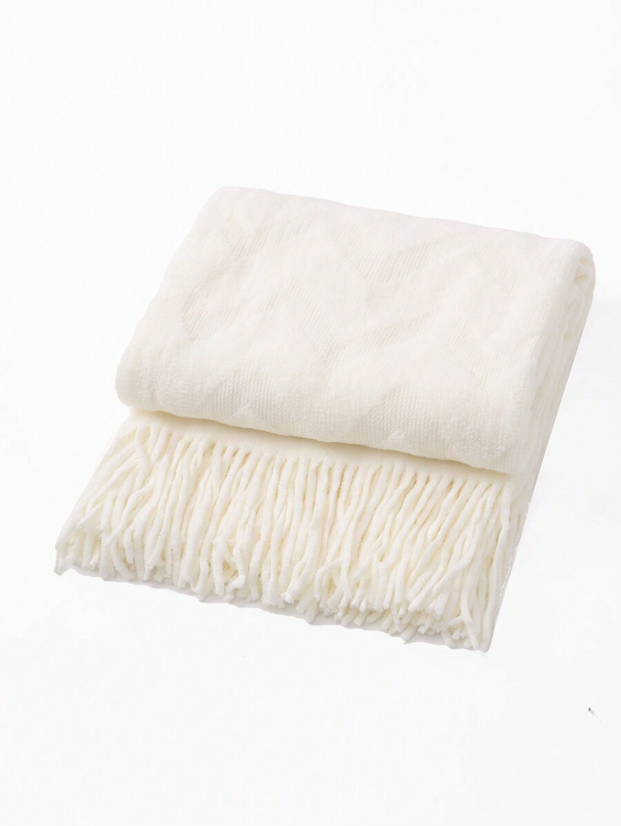 1pc Solid Color Textured Knit Throw Blanket, Nordic Style Polyester