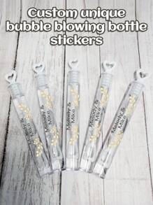 45 件定制气泡管贴纸，个性化婚宴贴纸，定制名称和日期贴纸，带透明金箔气泡标签 - 设计您自己的气泡管贴纸以匹配婚礼主题，由 PVC 材料制成，为您的装饰增添优雅气息。非常适合婚礼礼物、招待会和派对礼物，为您的婚礼宾客打造独特的礼物和装饰品 - 彩色 - 查看 10