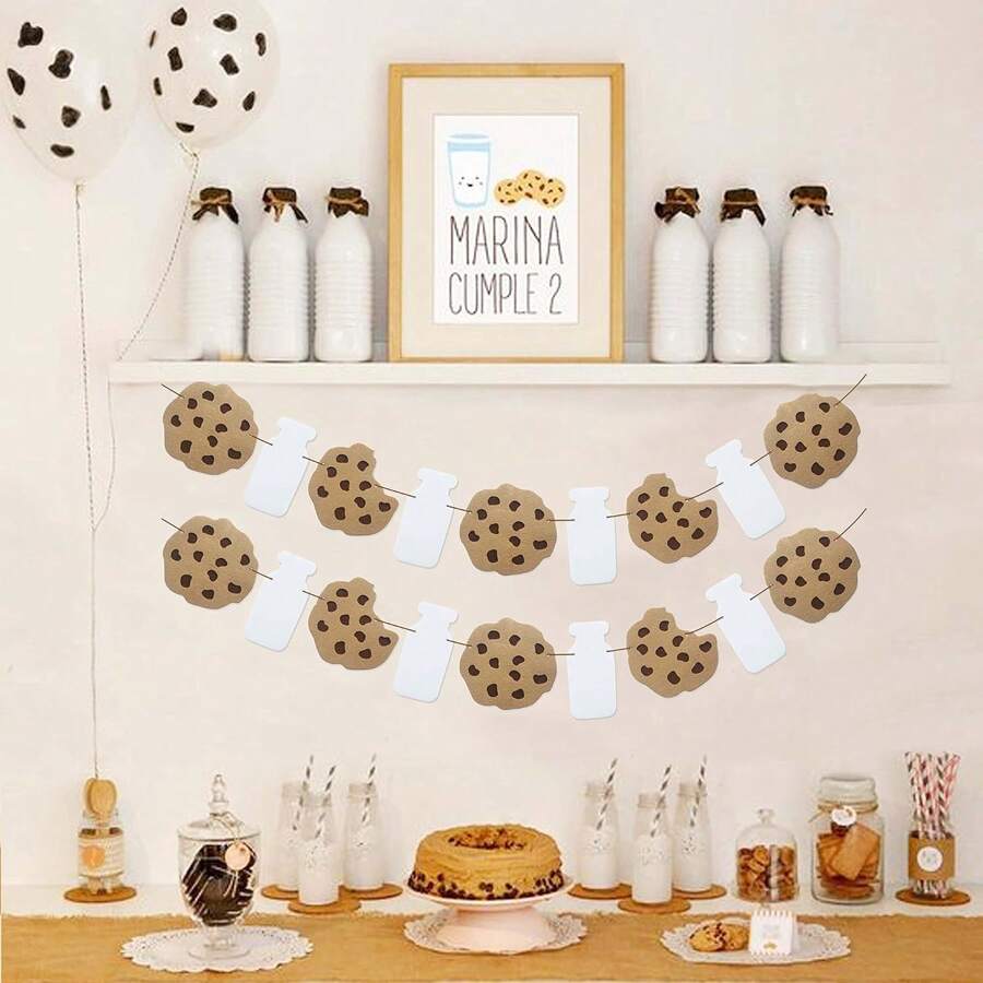 1 件牛奶和饼干生日派对装饰品，饼干牛奶生日快乐派对花环横幅，饼干牛奶生日派对装饰饼干和牛奶主题装饰品 - 彩色 - 查看 1
