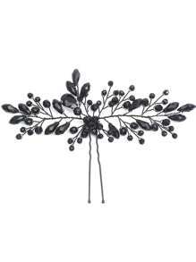 1 pièce Coiffe de fleur de perle noire fait main, accessoire de cheveux de mariage pour mariée