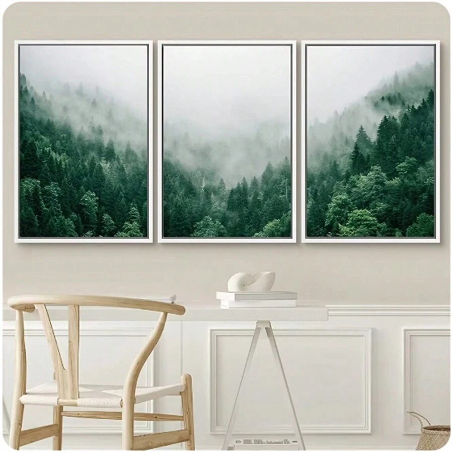 3PCS Tranh Canvas Rừng Xanh Núi Tự Nhiên Treo Tường Nghệ Thuật Cho Phòng Ngủ Văn Phòng Phòng Khách Áp Phích Và Tranh In Không Khung - Nhiều màu - Xem 1