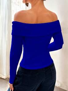 Blusa Con Hombros Descubiertos Y Manga Larga - azul real - Ver 3