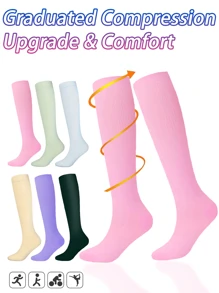 1Pair 6Pairs Compression Socks Women Best Rated Support Non Slip Travel Long Flights Medias Compression Christmas Gift Friend Mother Dad Work Athletic Gym Sport Running Hiking Cycling, Cozy - Multicolor - View 1