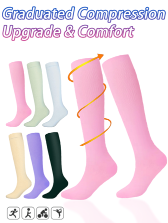 1Pair 6Pairs Compression Socks Women Best Rated Support Non Slip Travel Long Flights Medias Compression Christmas Gift Friend Mother Dad Work Athletic Gym Sport Running Hiking Cycling, Cozy