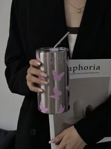 1 件 360ml/12.17oz 600ml/20.29oz 粉色蝴蝶真空隔热杯，保温/保冷不锈钢吸管杯，适用于旅行、户外运动、健身房、汽车、派对礼物水瓶返校 - 彩色 - 查看 6