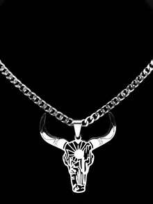 1 件时尚牛头吊坠动物牛仔项链男士不锈钢墨西哥斗牛首饰 - XNXL009 - 查看 3