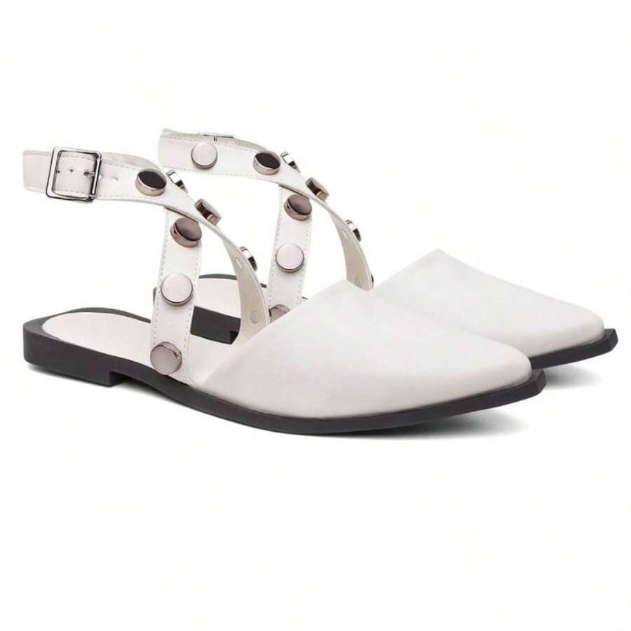 Women's Slingback Mule Shoes In Beige, Light White, Studded - 白色 - 查看 1