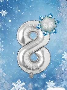 2pcs/Set 32" Silver Number Foil Balloon, Ice And Snow Birthday Party Decor Balloons, Frozen Theme, Frozen Balloons, Mini Gradient Snowflake Balloons, Winter Theme Party Decor, Snowflake Party Decoration, Christmas Party Decoration - Multicolor - View 16