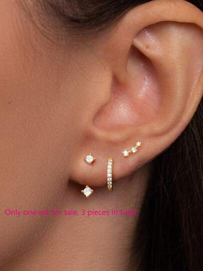 HOTNICE Only Sold As A Set Of 3 Pieces Earrings For Single Ear Quantity, Suitable For Porous Delicate Earrings, Huggie Women's Small Ring Earrings, Fashionable And Cute Sensitive Earring Stacking