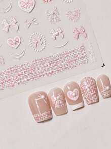 Beautizon Nailartlab 1片山茶花蝴蝶结美甲贴纸，半圆形仿珍珠装饰，DIY Y2K风格秋季美甲装饰3D美甲贴纸 - 彩色 - 查看 3