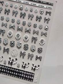 Beautizon Nailartlab 1片山茶花蝴蝶结美甲贴纸，半圆形仿珍珠装饰，DIY Y2K风格秋季美甲装饰3D美甲贴纸 - 彩色 - 查看 6