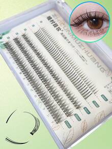 混合鱼尾式 A 形上睫毛和仙女 V 形猫耳式下睫毛，5 排单独簇假睫毛用于自我嫁接，漫画睫毛，日本化妆浓密自然纤细睫毛延长，亚洲韩国角色扮演动漫假睫毛化妆工具 - C - 查看 2