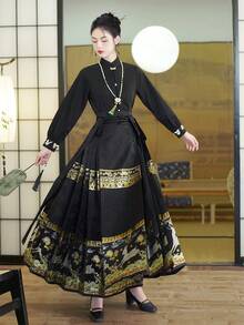 复古优雅端庄中国风春季蝴蝶刺绣黑色金属结纽扣适合农历新年、日常、街头、通勤、家居等场合穿汉服上衣唐装