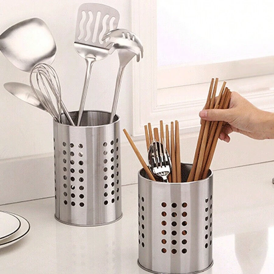 2PCS Stainless Steel Cutlery Stand Kitchen Sink Tidy Utensil Holder Rack Drainer - Silver - View 1