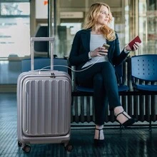 Maleta de mano expandible de 22 *14 * 9 pulgadas aprobada por aerolíneas con puerto USB, maleta de ABS+PC de 20 pulgadas con compartimento frontal, ruedas dobles giratorias, candado TSA, accesorios de viaje, ropa de viaje, artículos de aeropuerto, bolsa de equipaje, ideas de regalo de Navidad para mujeres y niñas, regalos de Navidad para mamá, amiga, regalos de Acción de Gracias, regalos de agradecimiento, regalo de cumpleaños para mamá - Plateado - Ver 11