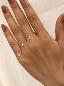 1Pc Asymmetric Pendant 925 Sterling Silver Ring For Women Vintage Adjustable Chain Ring Minimalist Suitable For Party Bridal Jewelry Fine Jewelry - Gold - View 2