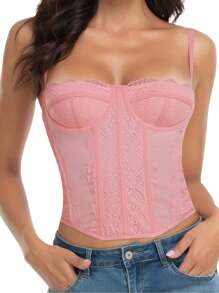 1pc Lace Bustier Corset Tops For Women Sexy Going Out Party Club Top With Buckle - 淺粉色 - 查看 3