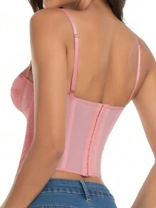1pc Lace Bustier Corset Tops For Women Sexy Going Out Party Club Top With Buckle - 淺粉色 - 查看 2