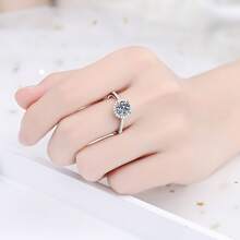 1pc S925 Sterling Silver Moissanite Ring, Round Halo Design For Women, Luxurious Elegant Proposal/Wedding Ring - 1 Carat Moissanite Ring - View 5