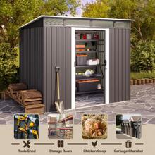 8' X 6' Outdoor Metal Storage Shed With Double Sliding Doors, Tool Shed Garden Shed With Glass Window And Anchor Bolts - 灰色 - 查看 8