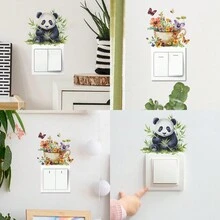 1 miếng dán hình công tắc hình gấu trúc, tre, tách trà và hoa màu nước - Nhiều màu - Xem 1