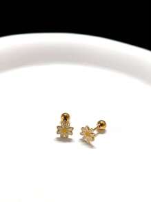 Delicate 3D Flower Earring Set, Small Stud Earrings, Fashionable, Simple, Textured Design, Suitable For Women To Wear Casually, Black, Gold, Steel Grey Tones Valentines - Multicolor - View 6