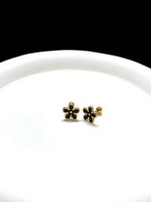 Delicate 3D Flower Earring Set, Small Stud Earrings, Fashionable, Simple, Textured Design, Suitable For Women To Wear Casually, Black, Gold, Steel Grey Tones Valentines - Multicolor - View 4