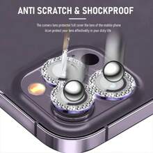 1Set Glitter Bling Metal Glass Camera Lens Protector Compatible With Iphone 15 14 13 11 Pro Max Plus 12 Mini 15Pro 14Pro Women Ring Lens Cover Gift For Birthday, Family, Friends Sparkling Crystal, Lens Protector, Phone Accessories
