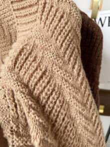 1 件纯色休闲羊毛针织冬季流苏条纹腈纶围巾，时尚蓝色尼龙涤纶颈部保暖器 - 彩色 - 查看 4