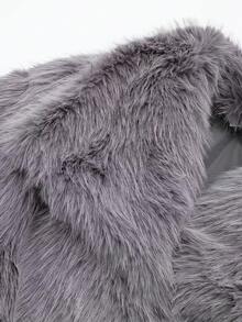 HH 女式仿皮草夹克优雅纯色翻领长袖外套休闲宽松女式冬季超大码淑女时尚街头风夹克 - 淺灰紫 - 查看 4