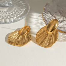 1 对女士钛钢几何折叠耳环，不对称圆形和方形心形，新品跨境复古耳环 - 黃色 - 查看 7