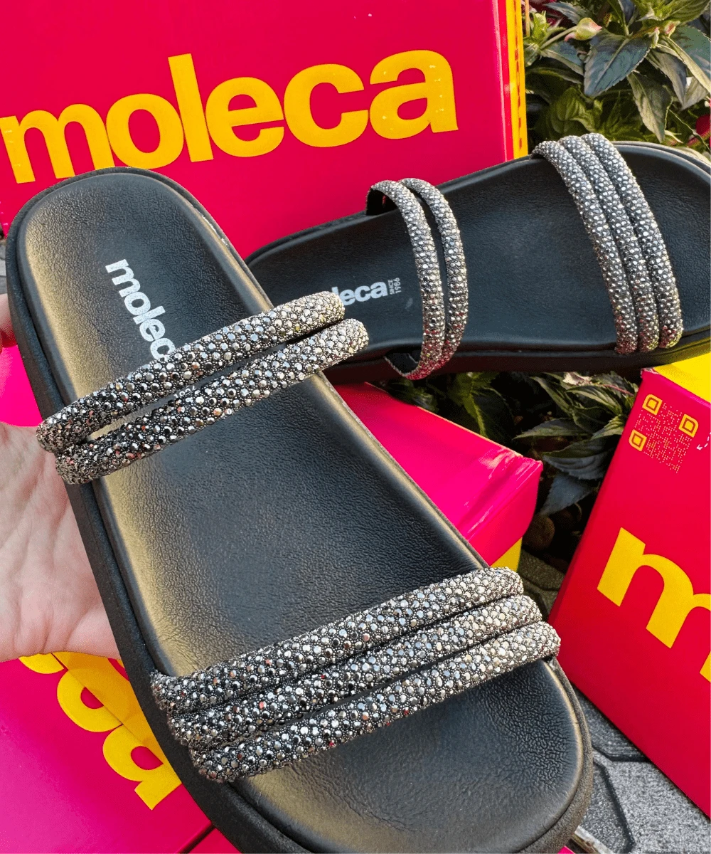 PAPETE MOLECA SANDAL LAUNCH SHINE STRASS BLACK DIAMOND TOTAL COMFORT 5469.135 ORIGINAL - Kim cương sọc đen - Xem 1