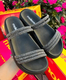 PAPETE MOLECA SANDAL LAUNCH SHINE STRASS BLACK DIAMOND TOTAL COMFORT 5469.135 ORIGINAL - Kim cương sọc đen - Xem 4