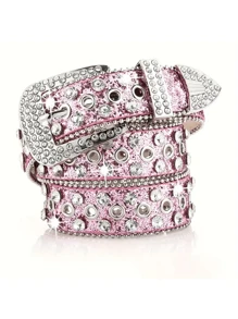 Ceinture homme de style punk, couleur unie, avec incrustation de strass. Ceinture  haut de gamme pour hommes. Convient pour les tenues casual, scolaires, professionnelles, pour petit-ami, mari, père. Idéal pour les hommes, les adolescents, les sorties, les vacances, le sport, les voyages, le style bohème, l'automne-hiver. Accessoire mode adapté pour les adolescents, les jeunes, les hommes, les tenues casual, outdoor, sportives, les vacances, les cadeaux de remise de diplôme, d'anniversaire, pour un port quotidien. - Multicolore - Voir 14