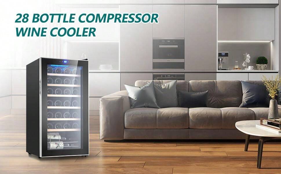 28 Bottle Compressor Wine Cooler, Freestanding Beverage Refrigerator