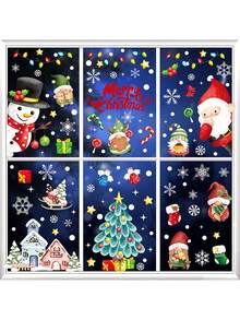 9 tờ miếng dán cửa sổ mừng Giáng sinh vui vẻ - Miếng dán hình ông già Noel, người tuyết, chú lùn, cây thông, ngôi nhà & đèn nhiều màu | Miếng dán PVC tĩnh điện tái sử dụng cho kính & tủ lạnh | Phong cách hoạt hình Art Deco | Lớp hoàn thiện bán bóng - Vật dụng trang trí tiệc tại nhà - Nhiều màu - Xem 6