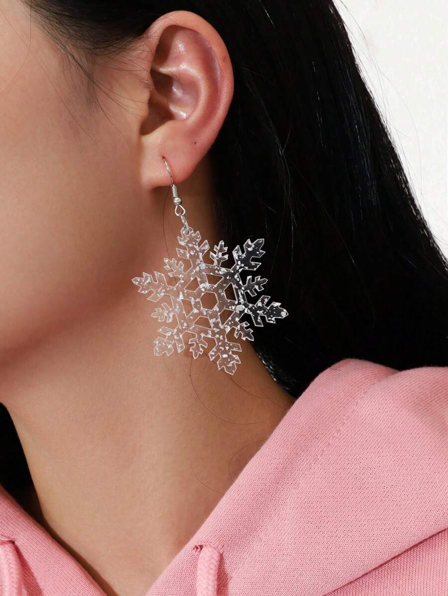 1 对简约圣诞亚克力雪花耳环 - 無色 - 查看 1