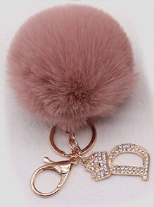 Sparkling Rhinestone Letters A-Z Keychain With Cute Plush Lucky Crystal Pendant Shiny Alloy Pendant Perfect For Bags And Backpacks - Perfect For Birthdays And Special Occasions Christmas Gifts Gift Thanksgiving