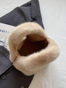 Fluffy Plush Handbag Women, Big Capacity Furry Bucket Bag With Chain Strap, Fashionable Shoulder/Crossbody Bag, New 2024 Autumn/Winter