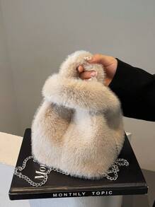 Fluffy Plush Handbag Women, Big Capacity Furry Bucket Bag With Chain Strap, Fashionable Shoulder/Crossbody Bag, New 2024 Autumn/Winter