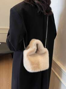 Fluffy Plush Handbag Women, Big Capacity Furry Bucket Bag With Chain Strap, Fashionable Shoulder/Crossbody Bag, New 2024 Autumn/Winter