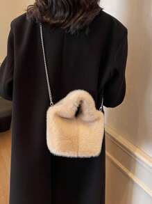 Fluffy Plush Handbag Women, Big Capacity Furry Bucket Bag With Chain Strap, Fashionable Shoulder/Crossbody Bag, New 2024 Autumn/Winter