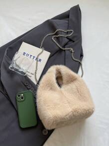 Fluffy Plush Handbag Women, Big Capacity Furry Bucket Bag With Chain Strap, Fashionable Shoulder/Crossbody Bag, New 2024 Autumn/Winter